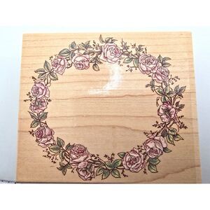 Stampendous Wreath of Roses Rubber Stamp 1995 Vintage Floral Wood Block 593H